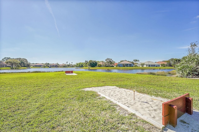 view of yard with a water view