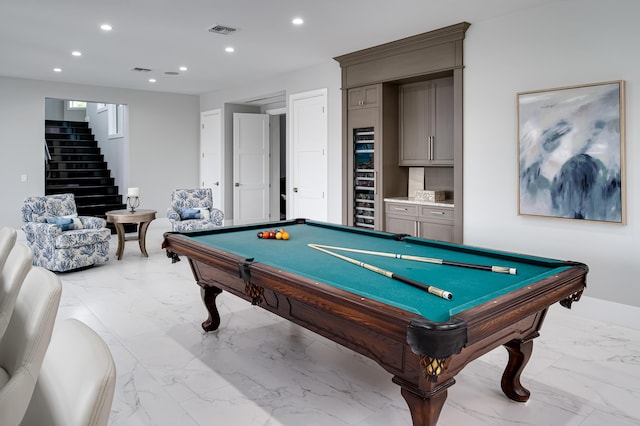 game room featuring wine cooler and pool table