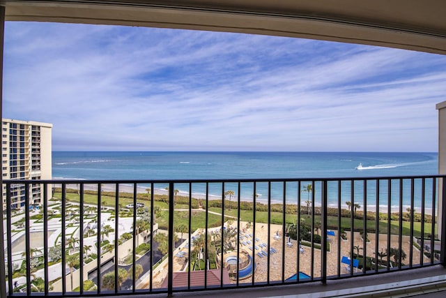 property view of water featuring a view of the beach