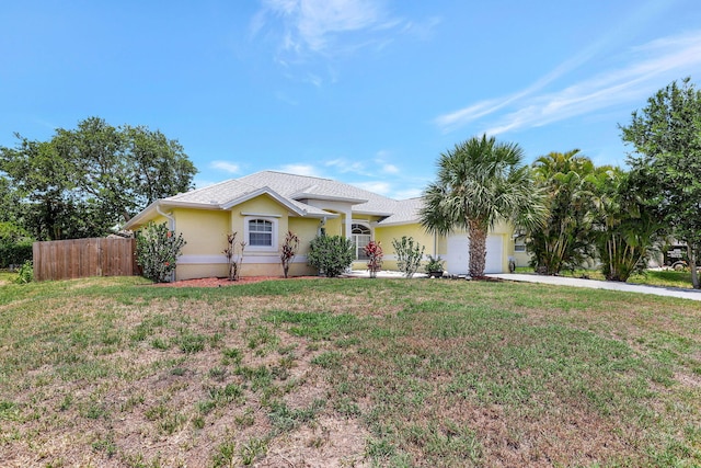 ranch-style house with a front lawn