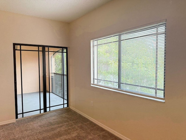 empty room featuring carpet and a textured ceiling