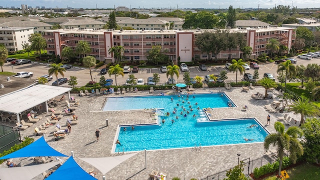 view of swimming pool with a patio area