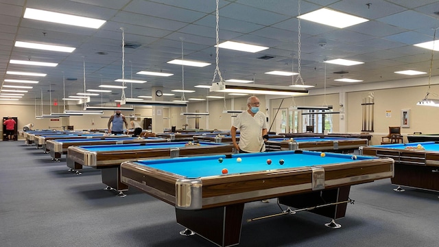 playroom featuring a paneled ceiling and pool table