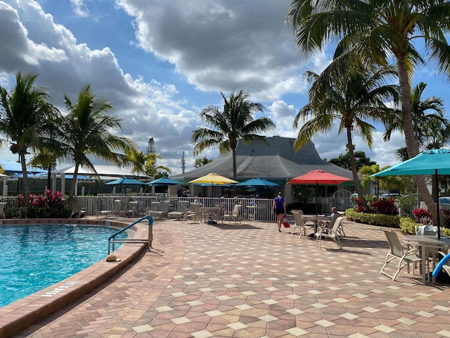 view of swimming pool featuring a patio