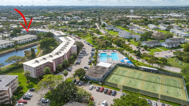 bird's eye view featuring a water view