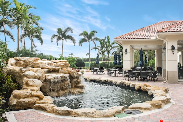 view of swimming pool with a patio