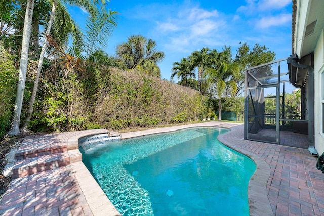 view of swimming pool with a lanai