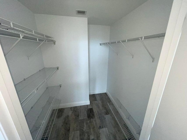 spacious closet with dark wood-type flooring