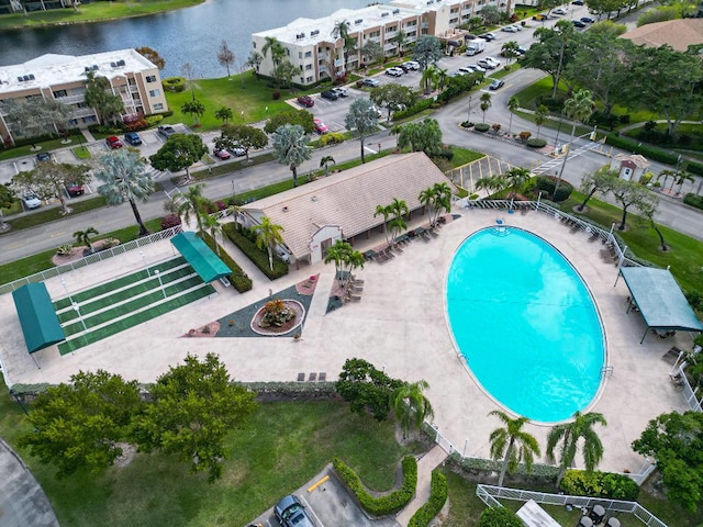 aerial view with a water view