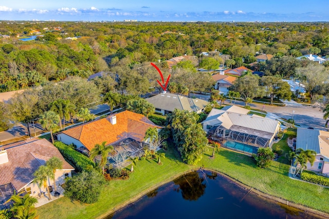 bird's eye view featuring a water view