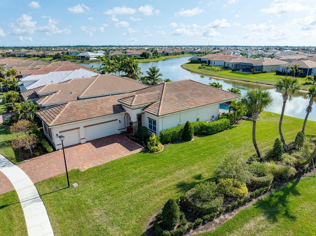 aerial view with a water view