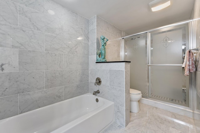 bathroom featuring combined bath / shower with glass door and toilet