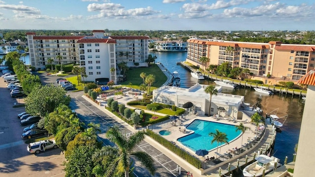 2871 N Ocean Blvd Unit F427, Boca Raton, FL 33431 - aerial view of a nearby body of water, a pool, and apartment complex