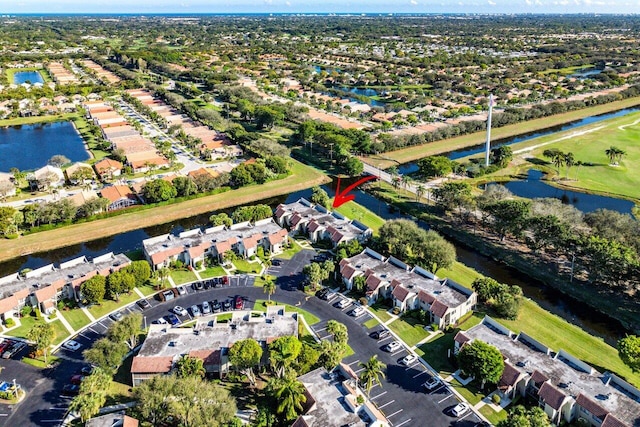 bird's eye view featuring a water view