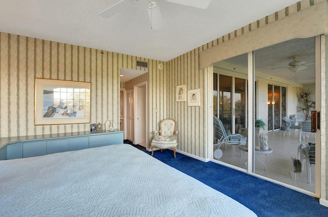 unfurnished bedroom with ceiling fan and carpet floors