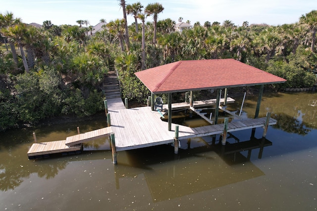 dock area with a water view