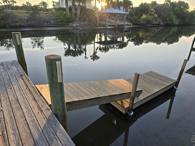 view of dock with a water view