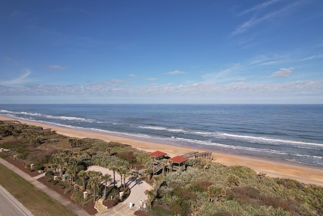 aerial view featuring a water view and a view of the beach