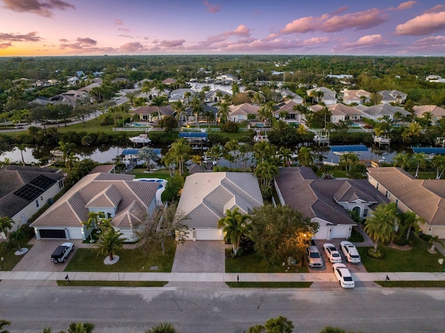 view of aerial view at dusk