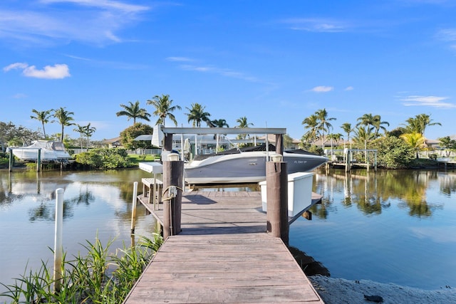 dock area with a water view