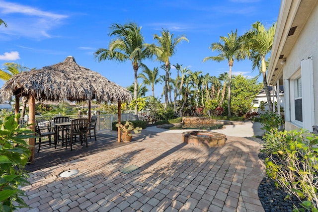 view of patio featuring a gazebo