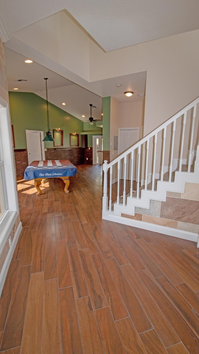 14717 11th Ter, Loxahatchee Groves, FL 33470 - recreation room with wood finished floors, ceiling fan, and recessed lighting