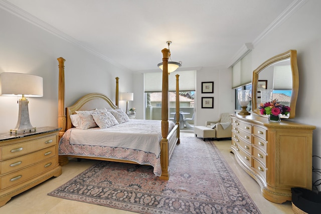 bedroom with ornamental molding