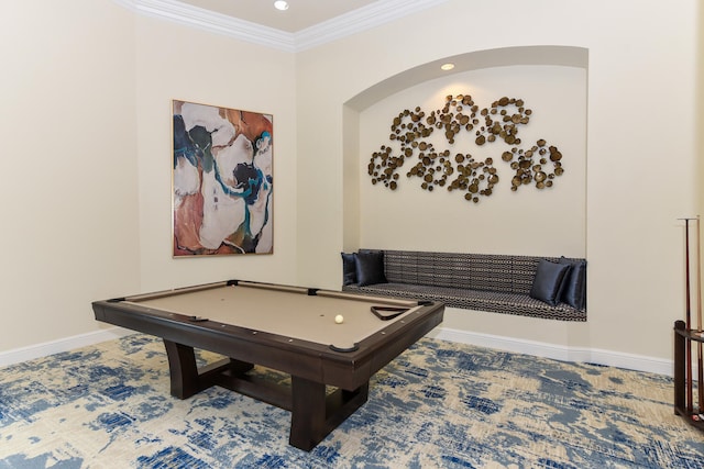 game room featuring ornamental molding