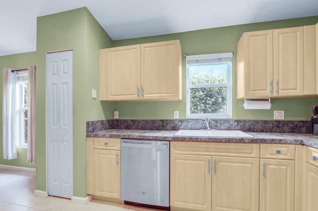 kitchen featuring sink, light tile patterned floors, and dishwasher