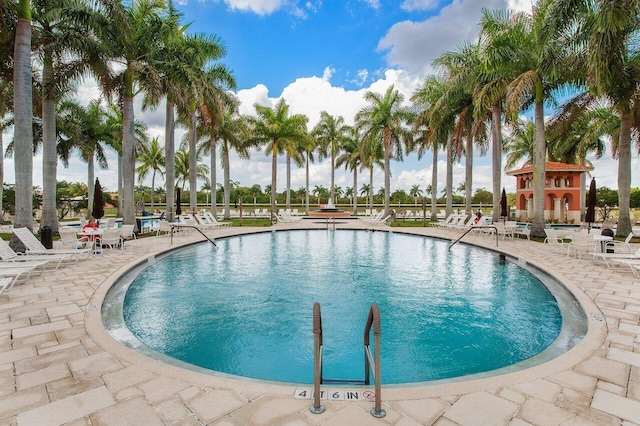 view of swimming pool featuring a patio