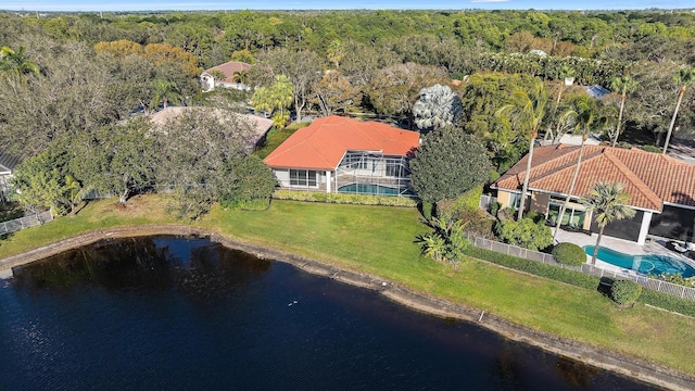 bird's eye view featuring a water view