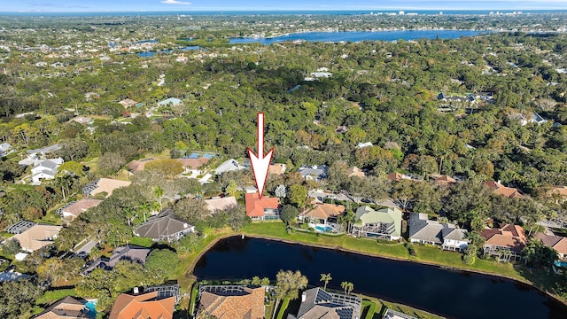 aerial view with a water view