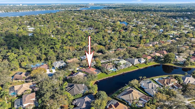 bird's eye view featuring a water view