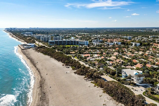 bird's eye view with a view of the beach and a water view