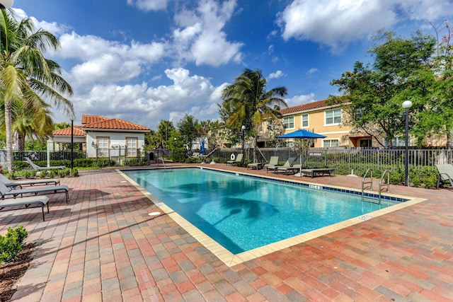 view of pool featuring a patio