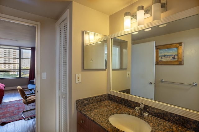 bathroom featuring hardwood / wood-style flooring and vanity