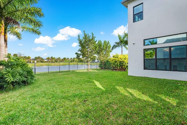 view of yard with a water view