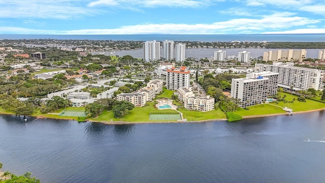 aerial view with a water view