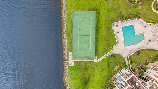 aerial view featuring a water view