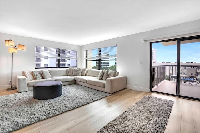 living room with light hardwood / wood-style floors