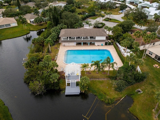 aerial view featuring a water view