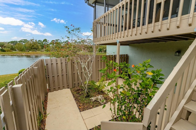 exterior space featuring a water view