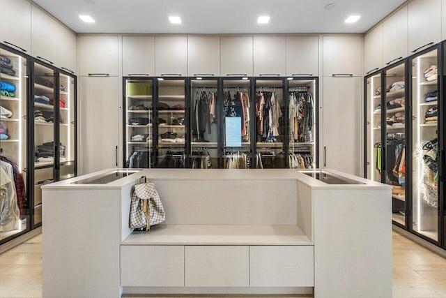 spacious closet with light hardwood / wood-style flooring