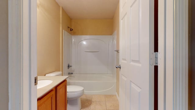 full bath featuring  shower combination, tile patterned flooring, vanity, and toilet