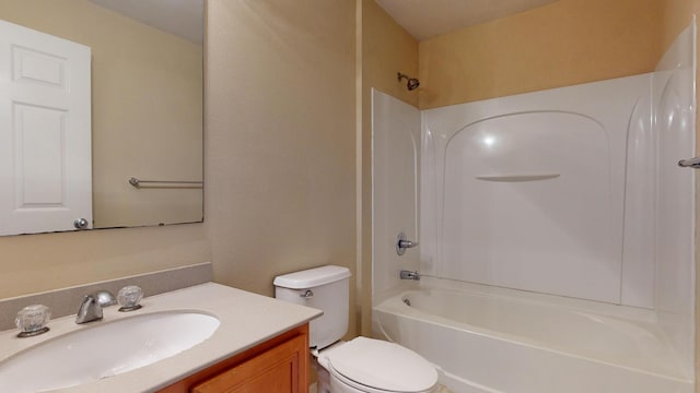 full bathroom featuring toilet, shower / tub combination, and vanity