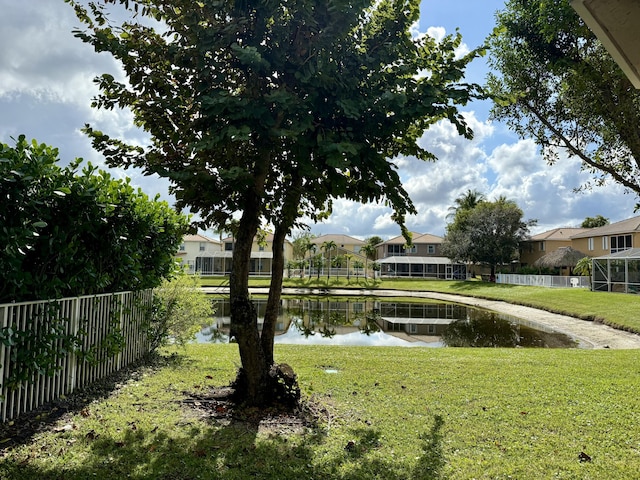 view of yard with a water view