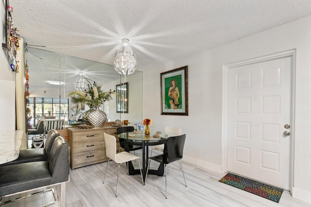 dining room featuring a notable chandelier and a textured ceiling