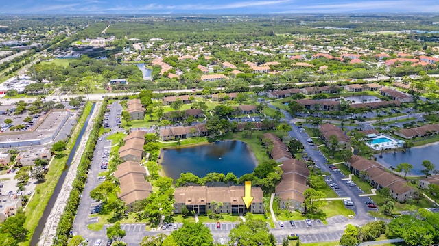 bird's eye view featuring a water view