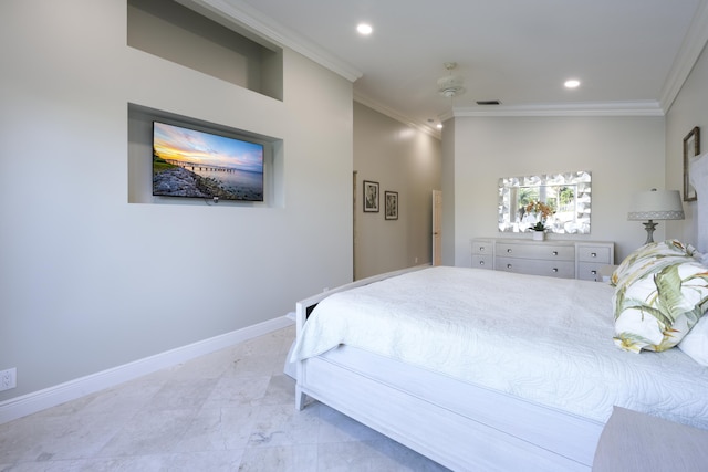 bedroom with crown molding