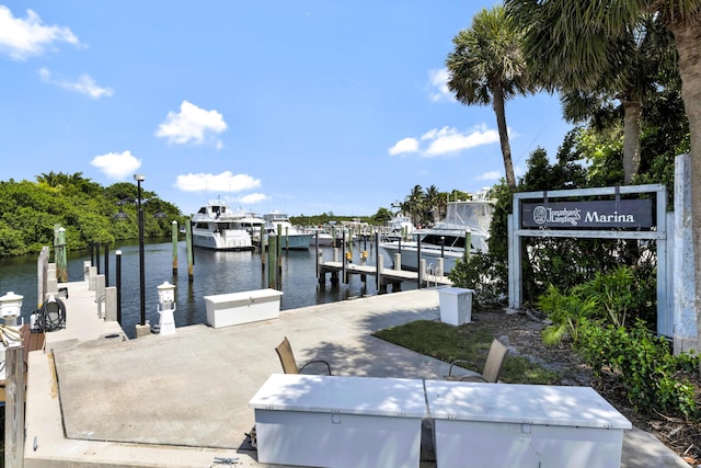 dock area with a water view